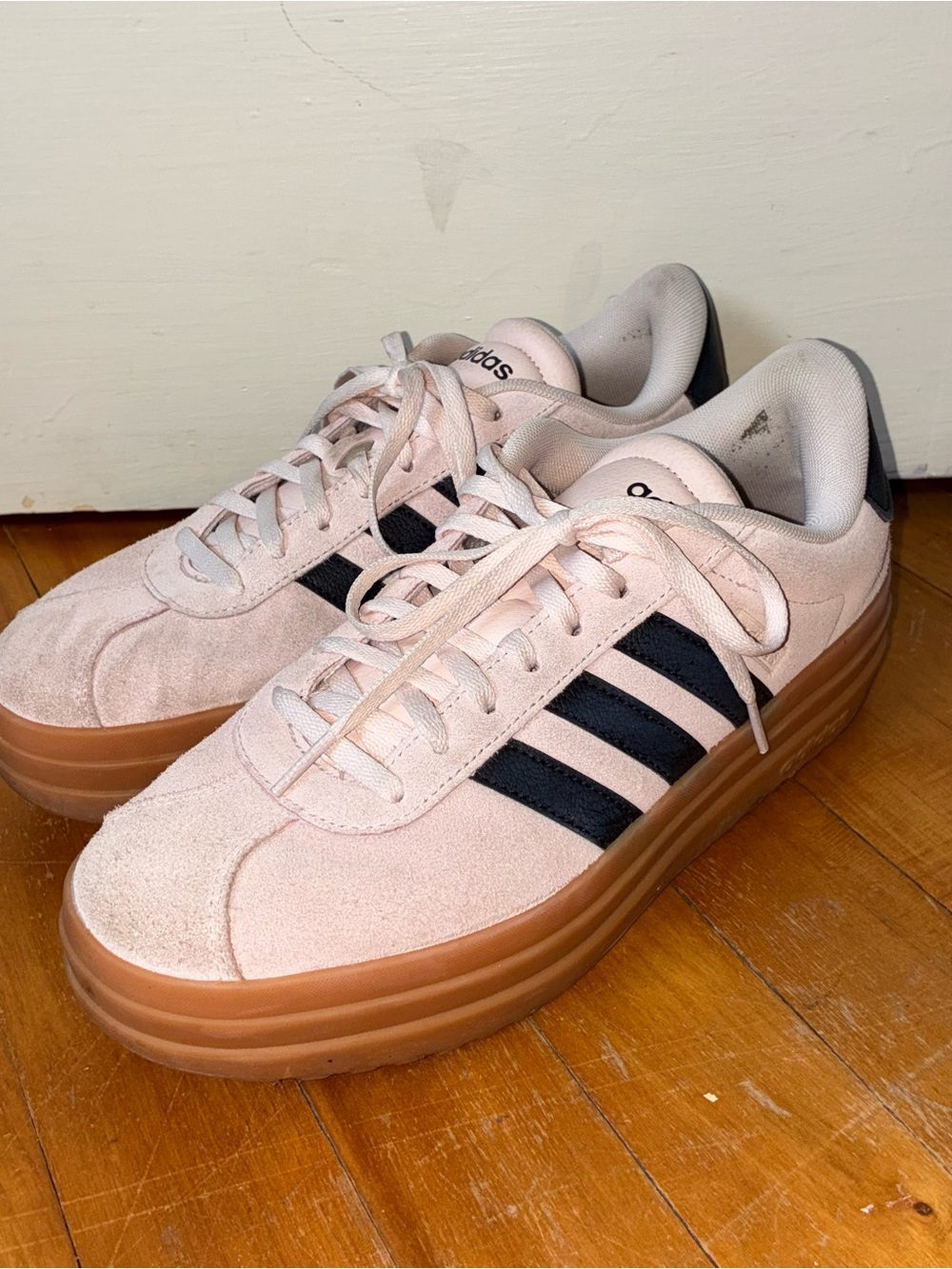 Adidas VL Court Bold Platform Shoes Pink Black Gum JI2910 Women's 8.5 Suede